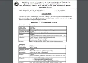 NIMHANS Nursing and other Job Opportunities january 2024