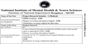 NIMHANS Nursing job Vacancies