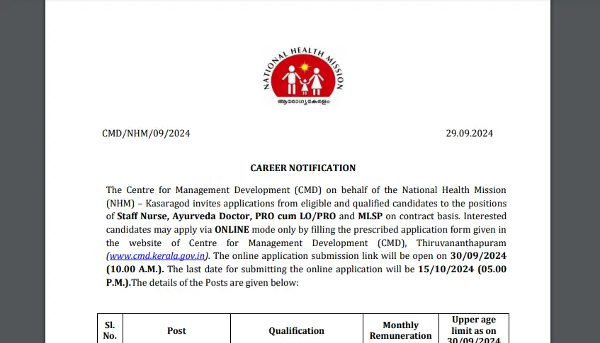 National Health Mission Nursing Job Vacancies